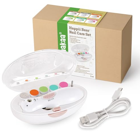 Haakaa HAPPII BEAR Wiederaufladbarer Nagelschneider Set - Elektrischer Baby Nagelschneider - Baby Nagelknipser/Baby Nagelfeile - Flüsterleise & LED-Leuchten