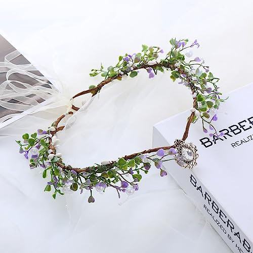 LEEMASING Serre-tête de fleur elfe couronne fée diadèmes floraux pour Pâques, carnaval, fête de mariage, mariage (violet blanc)