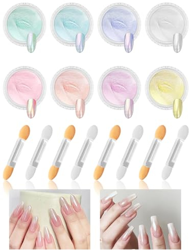 Ysimple 8 Pearl Chrome Nail Powder, Neonail Glassy Pearl Effect Nagelpuder Mit 8 Bürsten, Pigmente Nägel Set Für Nägel, Pigmente Nägel Spiegeleffekt (8 Pearl)