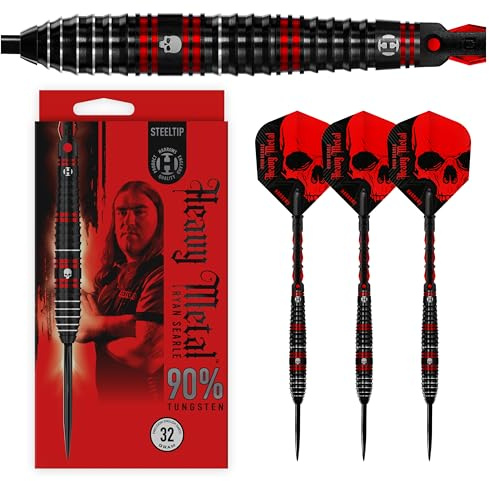 Harrows Ryan Searle Darts 90% Tungsten | Pro Player Steel Tip Darts Set | 21g, 22g, 23g, 24g, 26g, 32g | Includes Carbon ST Shafts & 100 Micron Heavy Metal Flights (23g)