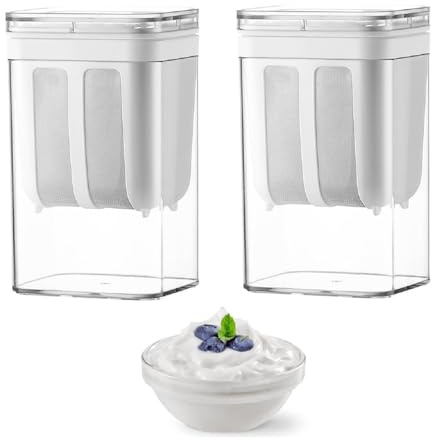 Lomonmen Yoghurtsil, fin mesh, yoghurtmaskin, sil med lock, 1100 ml, ost, återanvändbart filter för tjock grekisk yoghurt, sojabönmjölk