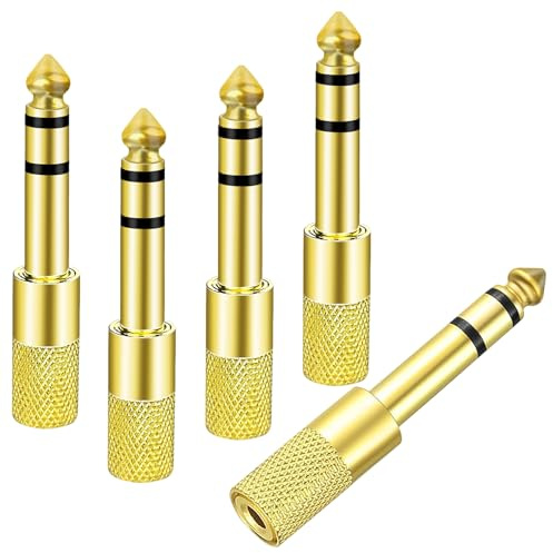 Diompirux 5 Piezas Adaptador Audio 6.35 mm a 3.5 mm, Estéreo Macho a Hembra Con Base Dorada, Para Auriculares, Altavoces, Amplificador, Mezclador