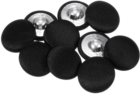 QUARKZMAN 10pcs Botones Cubiertos de Tela, 20mm 32L Botones Redondos de Costura de Tela Algodón Broche Vástago Metálico para Trajes, Vestidos, Blusas y Suéteres, Negro