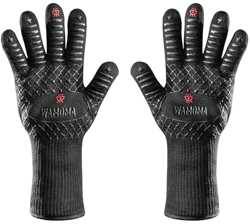 Wamoma Guanti da griglia a maniche lunghe resistenti al calore, guanti medi per barbecue con impugnatura in silicone, comoda fodera in cotone per barbecue, cottura, guanti da forno con dita per carne
