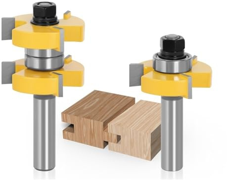 Juego de 2 brocas for ranurar y machihembrar, fresa for madera en forma de T con vástago de 12 mm y 1/2 pulgada, broca for ranurar y riel de 3 dientes(12.7mm shank)