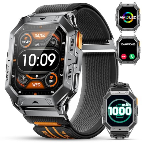 DREMAC Militar Reloj Inteligente Hombre, 2,13'' Amoled Grande Pantalla/1000 mAh Batería,5ATM Impermeable Reloj de Fitness con 70 Modos Seportivos,Monitor de Sueño/Frecuencia Cardíaca para Android iOS