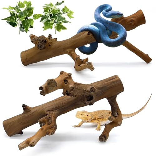 kathson 2PCS Snake Climbing Branch,Reptile Wood Branches Decor, Lizard Tank Accessories,Reptiles Habitat Terrarium Tree Trunk Decorations for Bearded Dragon Ball Python Gecko Chameleon Frog