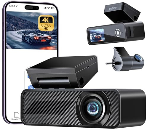 Pelsee 4K Dash Cam Front and Rear, 4K+1080P Car Camera Dash Cam, 64GB Card included, 5GHz Wi-Fi, 24H Parking Mode,1.5 IPS Display Mini Dashcam,Night Vision,Voice Control,G-Sensor-Black