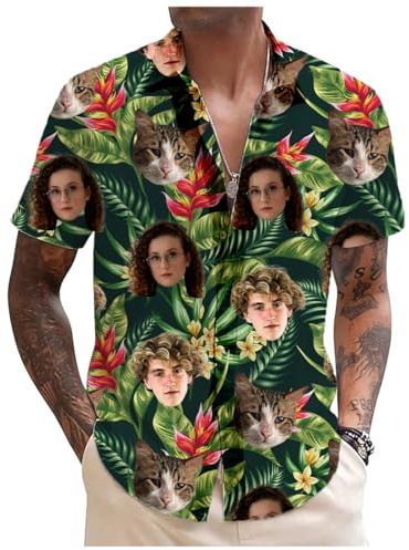 Tingwei Chemise Hawaienne Homme Personnalisables avec drôle Visage Chemises Florales Tropicales Chemise hawaïenne Personnalisé Chemises de Plage Personnalisées Chemises Hawaïennes à Manches Courtes