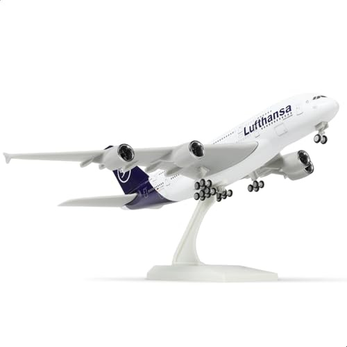 QIYUMOKE 1/240 Tyskland A380 modellflygplan för Lufthansa för Airbus A380 modellflygplan med stativ (30 cm längd) Förberedd modellbyggsats för vuxna – kreativa presenter från flygfah