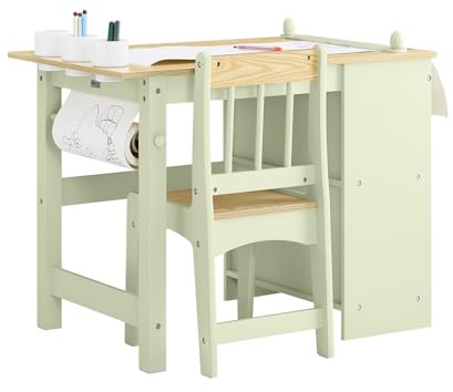 SoBuy Mesa y Silla Infantil con 2 Estantes Laterales Mesa niños con 3 portabolígrafos Escritorio Infantil Escritorio Multifuncional para Actividades Verde 80x50x66cm KMB60-GR