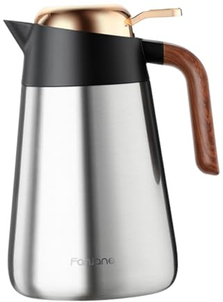 predolo Brocca Termica con Isolamento sottovuoto V pour con Coperchio, caraffa per caffè in Acciaio Inox da 1600 ml per Latte, liquidi Caldi, Barbecue, Argento