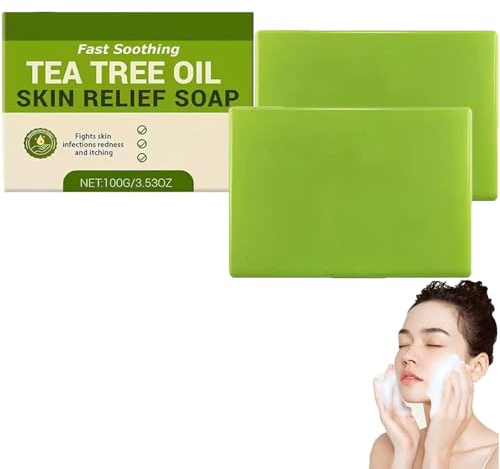 Loravey Relief tvålstycke, Loravey tea tree olja tvålstycke, teeträd olja duschgel, resestorlekar tvålar, ger intensiv fukt och rengör huden, naturliga tvålar för kvinnor och män. (2 st)