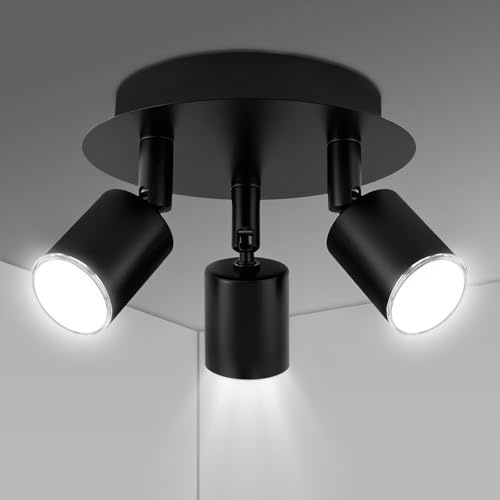 URAQT Faretti da Soffitto Orientabili, Faretti LED da Soffitto con 3 Attacco GU10, Lampadario Faretti LED Soffittos, Moderna Faretto da Parete Interno per Barra, Cameretta,Cucina,Senza Lampadina, nero