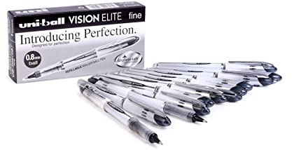 uni-ball - Uni Mitsubishi Pencil - 12 Stylos Vision Elite UB200 - Airplane Safe - Stylo Roller Encre Liquide - Pointe 0,8 mm - Écriture Medium - Stylos Noirs