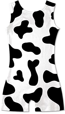 uideazone Gymnastics Leotards for Girls Size 6 7 One-Piece Sparkly Ballet Unitards Biketards Quick Dry Cows Printed Athletic Bodysuit