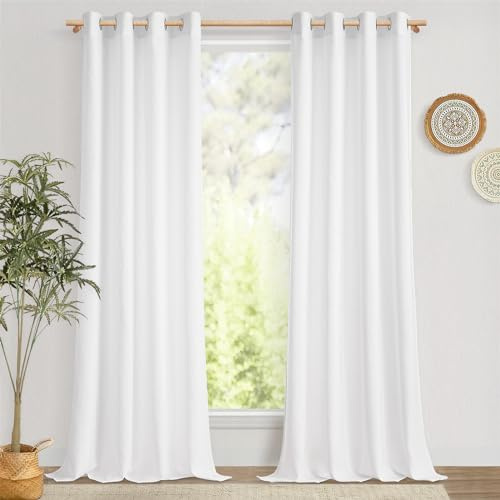 MRTREES Tende per Interni Bianche Soggiorno con Anelli Tende Lino Trasparenti per Salotto Camera da Letto Moderna Sala 2 Pezzi Tenda Bianca per Cameretta Bambini Porta Finestra Balcone, 140x245 CM
