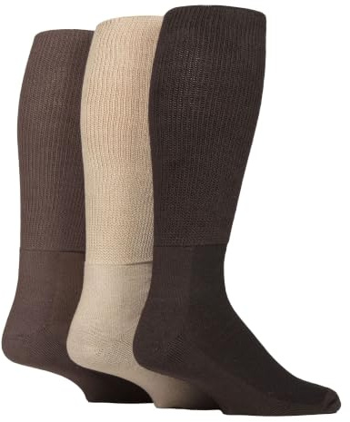 IOMI Calcetines altos para diabéticos, paquete de 3, de bambú sin elástico - Extra anchos, parte superior suave, sin compresión, para pies hinchados, café, 9-11