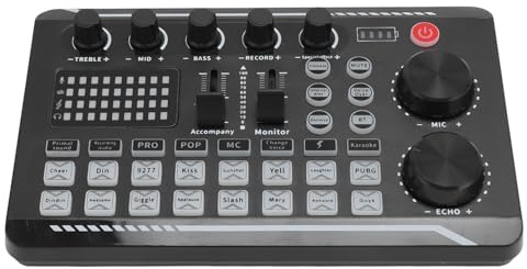 Live Ljudkort, 44,1 KHz Utgång 16 Bitars Ljudmixerkort för Livestreaming, Bluetooth Voice Changer Ljudkort med 16 Specialeffekter