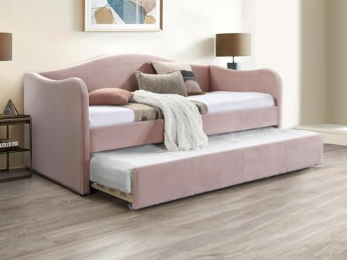 Vente-unique-Letto divano a scomparsa 2 x 90 x 190 cm Velluto Rosa + Materasso - MATHILDE