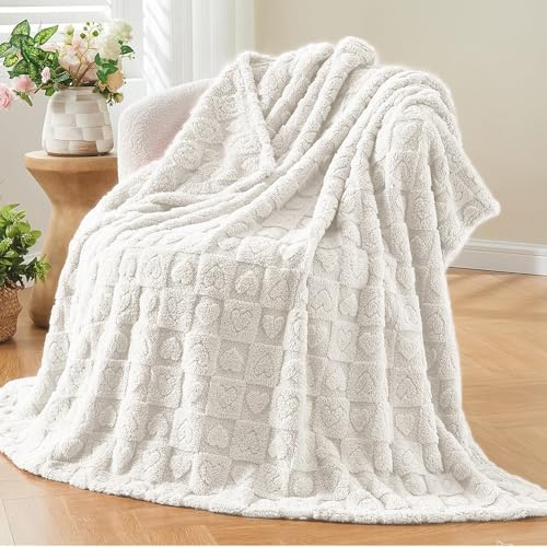 Wajade Coperta in pile per la festa della mamma, regalo d'amore, con cuore, morbida e calda, coperta spessa per letto, divano, bianco amore, 127 x 178 cm