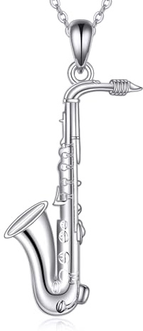 ONEFINITY Harpe/Guitare/Saxophone/Violon Collier Argent 925 Pendentif Instrument Musique Collier Musique Bijoux pour Femme, Argent, Pas de gemme