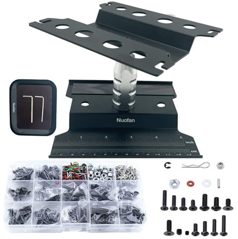 Aluminum RC Car Repair Work Stand Repair Tool Set 360 Degree Rotation and 610PCS RC Screws Kit for 1/8 1/10 1/12 1/16 1/18 RC Car Truck Scale Crawler (RC Work Stand+ RC Screws Kit) (Black)