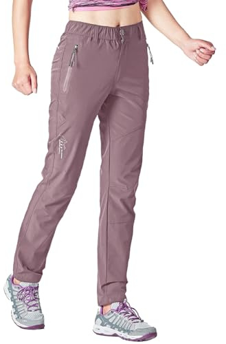 Rdruko Pantaloni da trekking da donna, leggeri e ad asciugatura rapida, protezione UV UPF 50+, pantaloni funzionali, traspiranti, estivi, grigio/viola, M