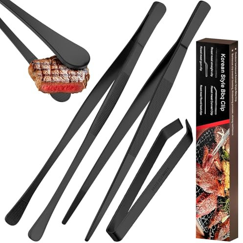 YADOBIG 3 Pièces Pince Cuisine, Pince de Cuisine 30cm*2 et 12cm Pince à Arêtes, Pince Cuisine Inox Professionnel, pour Cuisiner Griller et Cuire, Noir