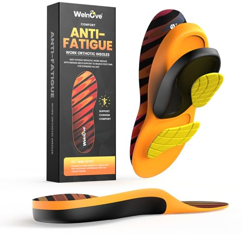 Plantillas ortopédicas de trabajo para fascitis plantar, plantillas Welnove para botas de trabajo de comodidad superior para estar de pie todo el día (naranja, talla L)