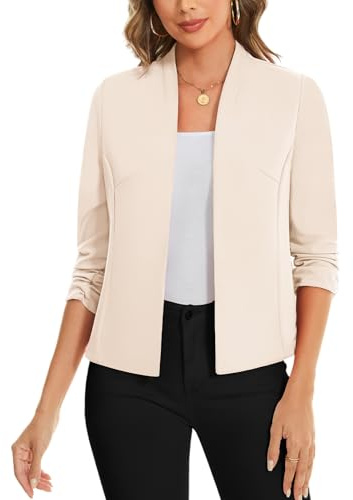 LADI TREND Blazers Smart Blazers for Graduation Ceremony Christening 3/4 Sleeve Front Lined Open Front Cardigans Blazer for Womens UK Suits(Beige M)