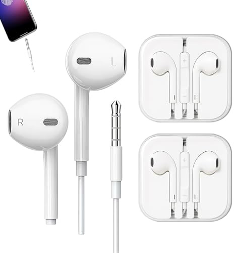 Vidsmow 2PCS Wired Earbuds, In-Ear Headphones with Microphone, Noise Isolation, Corded Design for 3.5mm Jack, Ideal for Phone, Gaming, and Sports