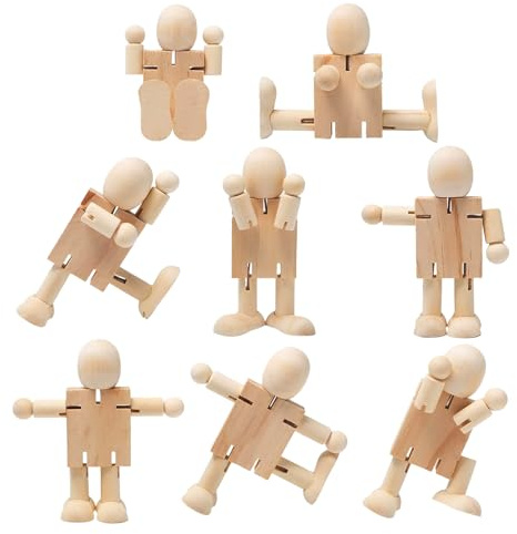 lioewhu 8 stycken flexibel träfigur, dockor träfigurer för målning, gör-det-själv träfigurer, oavslutade träfigurer 11 cm, kreativt set för design, ritning och lek