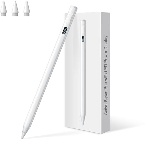 MEKO iPad-Penna med Digital LED-Indikator och 13 min Snabbladdning för iPad | Universell Kapacitiv Penna för iPad, iPhone, Surfplattor och Mobiler; 8 Stora och 12 Små Spetsar.