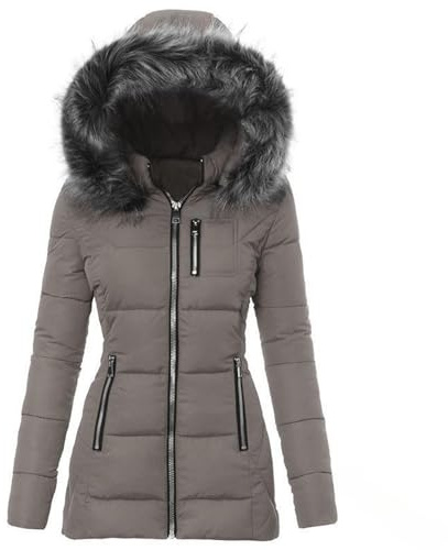 MOKBAY Manteaux Femme Doudoune Longue Blouson Mi Saison Interieur de Marque Veste Running Manteau Fourrure Matelassée Capuche Vêtements Femme Gris M