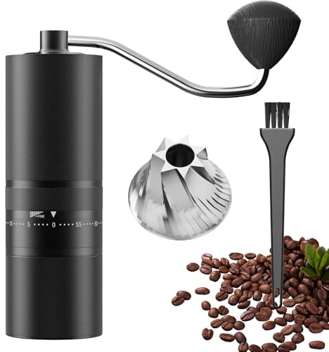Coffee Grinder Manual, Stainless Steel Heptagonal Conical Burr, 55 Precise Click Adjustable Setting, Portable Hand Coffee Grinder for Travel, Camping, Home, Office