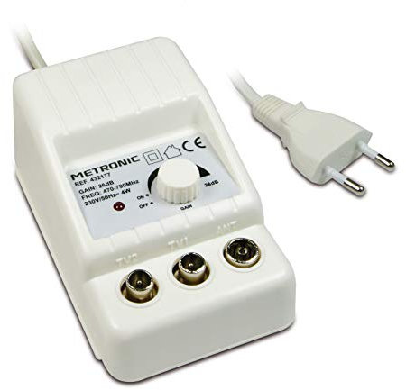 Metronic 432177 - Amplificador de interior con ajuste de ganancia y protección 4G, blanco