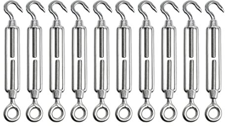 10 Pezzi M4 Tendicavo in acciaio Inossidabile 304, Tenditore a Gancio e Occhiello Tendicavo Tensione della fune adatto per Interni ed Esterni