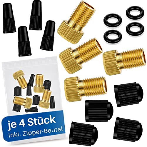 HiLo sports 4er Set Fahrradventil Adapter - [Mit Ventilkappen] - Ventiladapter Fahrrad Inkl. Ersatz Dichtringen - Ventil Adapter für Fahrradreifen mit Anleitung