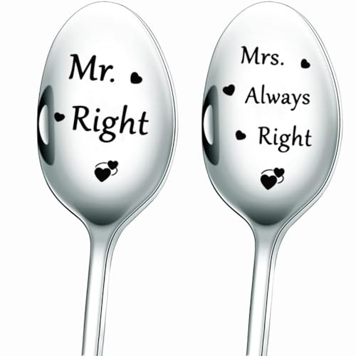 Mr. Right Mrs. Always Right kaffesked för förlovning, par presenter till bröllopsdag, jul, brud, brudgum rolig te sked present