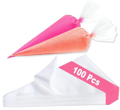 100 Pcs Piping Bags - Clear Icing Piping Bags Cake Decorating Plastic Pastry Bags Strong Icing Bag for Cake Cupcake Dessert Cookies Decoration (26 x 16cm)