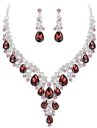 Clearine Set de joyería para boda, collar y pendientes tipo gota con cristales, estilo declaración, joyería de disfraz para mujer, tono plateado claro, 18 inches, Cristal