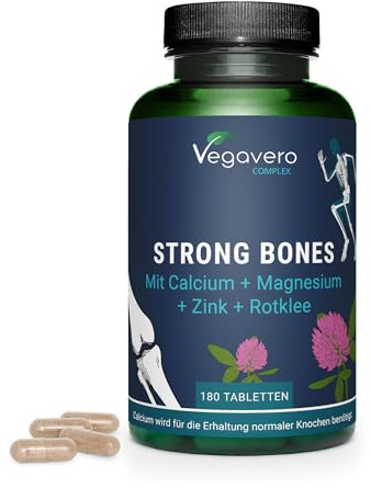 Vegavero Calcium Tablets 1645 mg Magnesium 1251 mg | with Zinc Bisglycinate and Red Clover Extract | Bone Health Supplements | NO Additives | 180 Capsules | Vegan