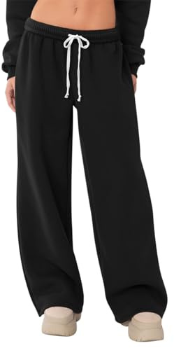 HeSaYep Women's Sweatpants Wide Leg Fleece Sweat Pants Black S