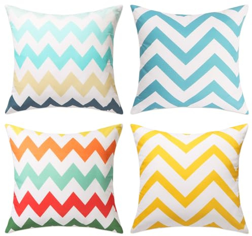 Betadistor Cushion Cover Pillow Case Set of 4 Wave Patterns Home Decorating Protectors for Garden Tent Park Bed Sofa Chair Bedroom Decorative Pack of 4 45x45cm, Wave, 510-0189