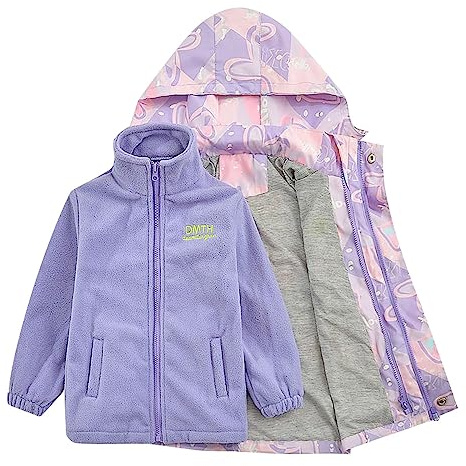 Barn stora barn pojkar och flickor två långärmade vattentäta snöbeständiga skidkläder avtagbar foder jacka trenchcoat för flickor med huva (lila, 3-4 år)