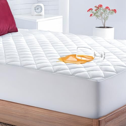 Lakhmaali Quilted Waterproof Double Bed Mattress Protector, 4-Layer Super Absorbent, Extra Deep 35cm Fitted Skirt, Hypoallergenic & Breathable Washable Mattress Covers for Home & Hotel Use-137X190cm