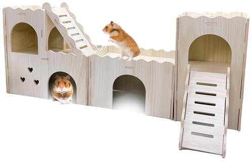 Hamster Hideout House Multi Chamber Rat Hide Hut Castle Large Climbing Playground Exploring Labyrinth Tunnel for Syrian Dwarf Gerbils Hamsters Mice (Pattern B)