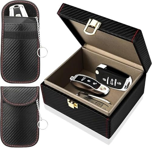 Keyless Go Boîte de protection pour clés de voiture et 2 sacs Faraday en cuir anti-vol RFID pour une protection sûre