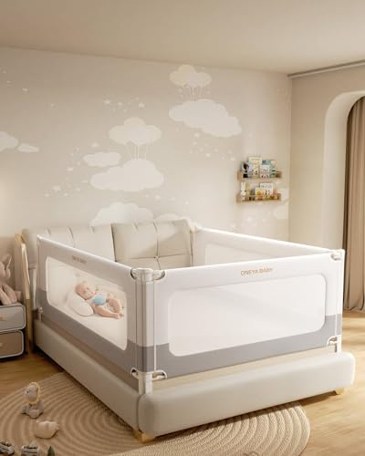 3 Piece Bed Rails for Queen Bed, No-Drill Needed Baby Bed Rail Guard